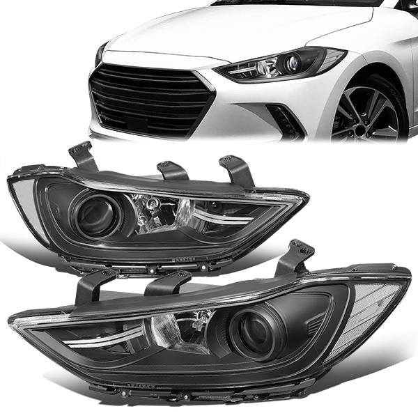 Nuvision Lighting, 17-18 Hyundai Elantra Projector Headlights - Black Housing Clear Corner