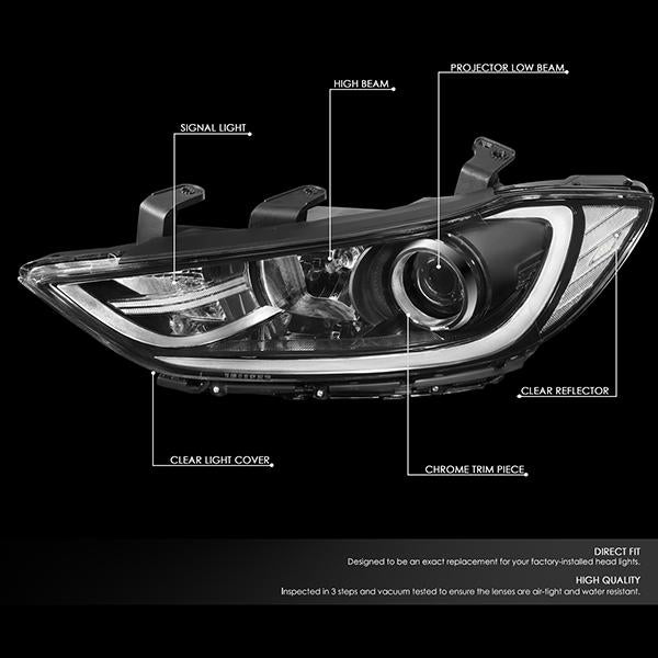 Nuvision Lighting, 17-18 Hyundai Elantra Projector Headlights - Chrome Housing Clear Corner