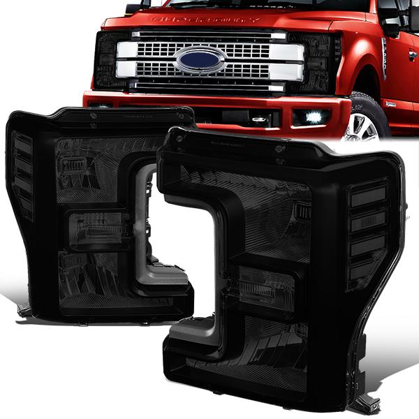 Nuvision Lighting, 17-19 Ford F250 F350 F450 F550 Super Duty Headlights - Smoked Housing Clear Corner