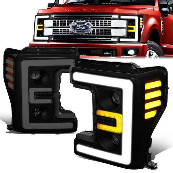 Nuvision Lighting, 17-19 Ford F250 F350 F450 F550 Super Duty LED DRL Projector Headlights - Tinted Housing Amber Corner