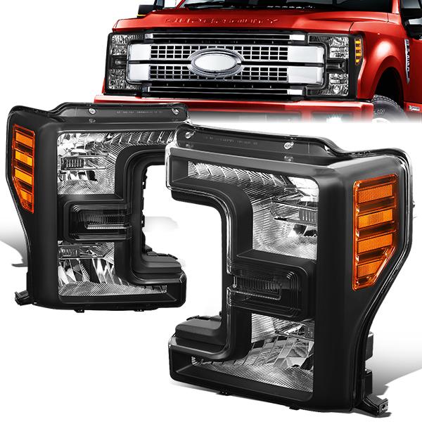 Nuvision Lighting, 17-19 Ford F250 F350 Super Duty Headlights - Black Housing Amber Corner