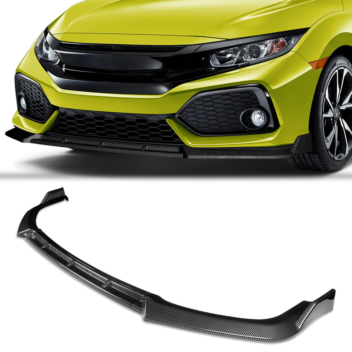 Stay Tuned Performance, 17-20 Honda Civic SI Coupe Sedan TR-Style Front Bumper Lip - Carbon Fiber Look