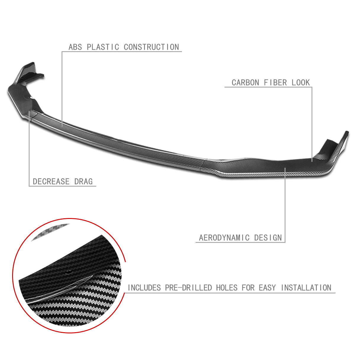 Stay Tuned Performance, 17-20 Lexus IS200T/ IS300/ IS350 Front Bumper Lip - 3 Pieces AR Style [Carbon Fiber Look]