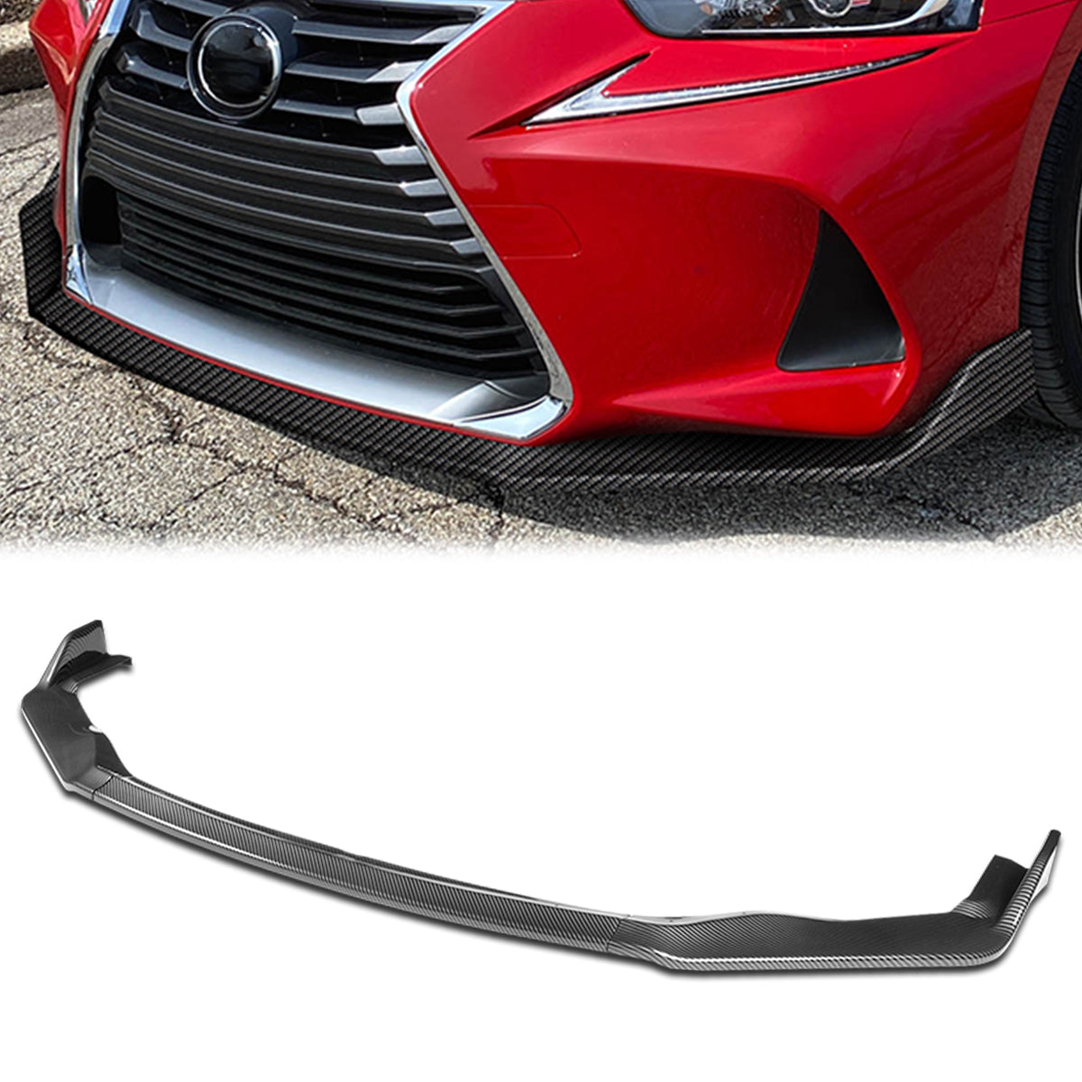 Stay Tuned Performance, 17-20 Lexus IS200T/ IS300/ IS350 Front Bumper Lip - 3 Pieces AR Style [Carbon Fiber Look]