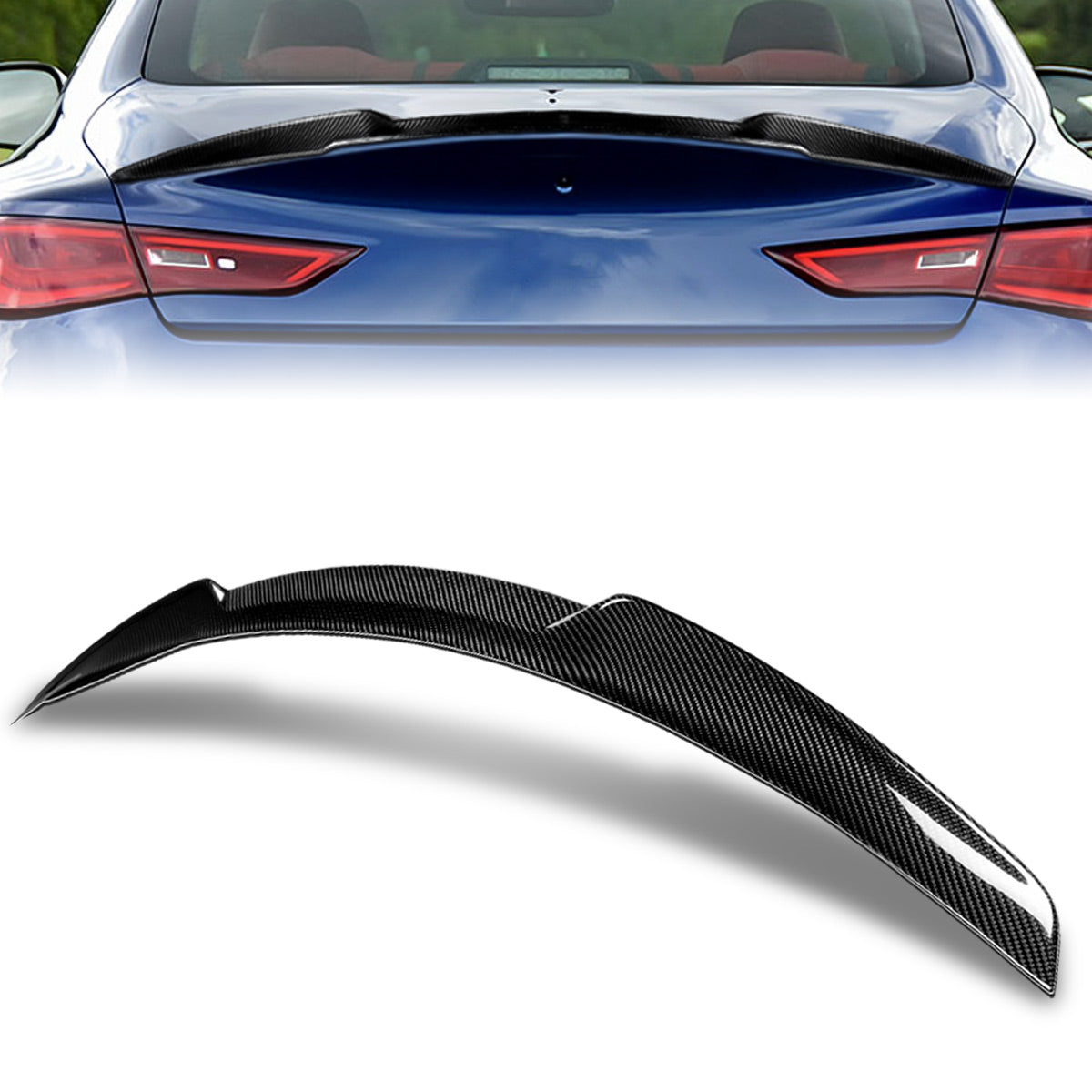 Stay Tuned Performance, 17-22 Infiniti Q60 Coupe V-Style Trunk Lid Spoiler - Carbon Fiber