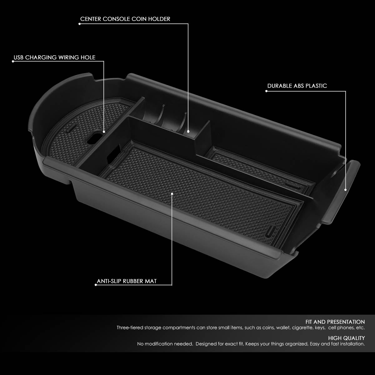 CAAP, 18-19 Toyota C-HR Center Console Organizer Insert Tray w/Silicone Mats