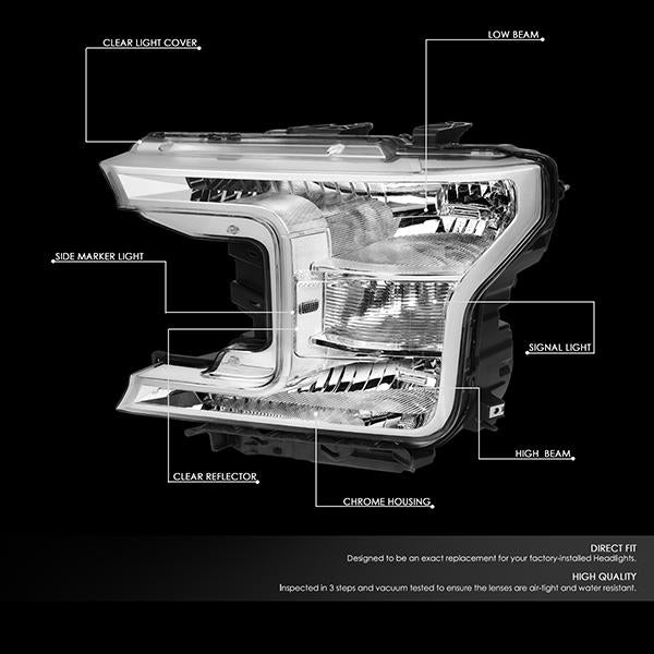 Nuvision Lighting, 18-20 Ford F-150 Headlight - Chrome Housing Clear Corner