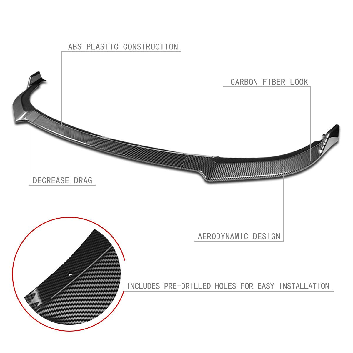 Stay Tuned Performance, 18-21 Kia Stinger Front Bumper Lip - 3 Pieces CK Style [Carbon Fiber Look]