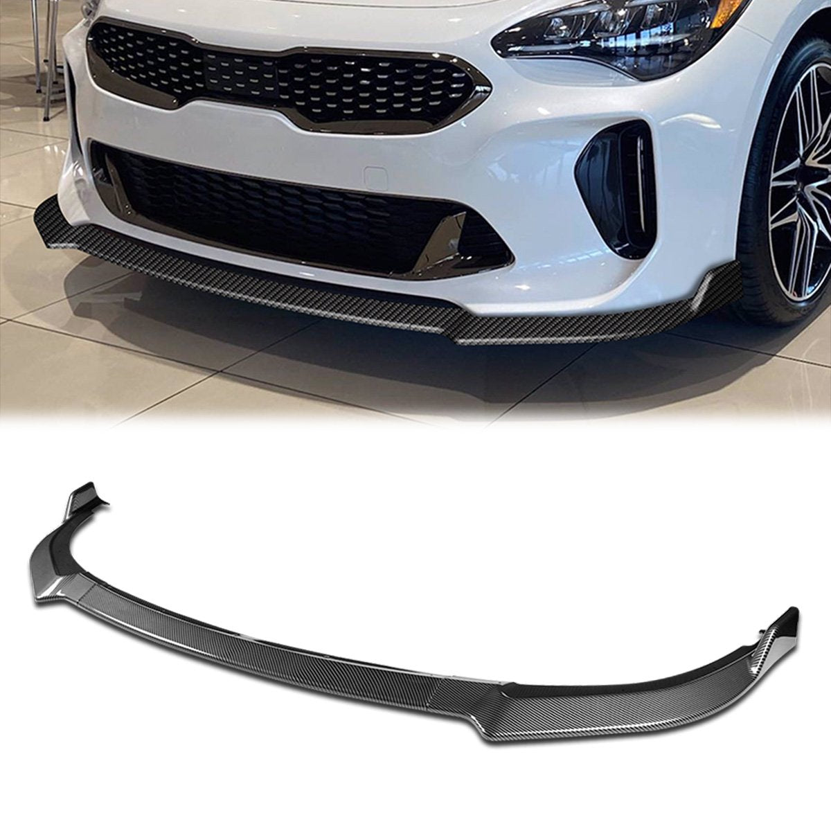 Stay Tuned Performance, 18-21 Kia Stinger Front Bumper Lip - 3 Pieces CK Style [Carbon Fiber Look]