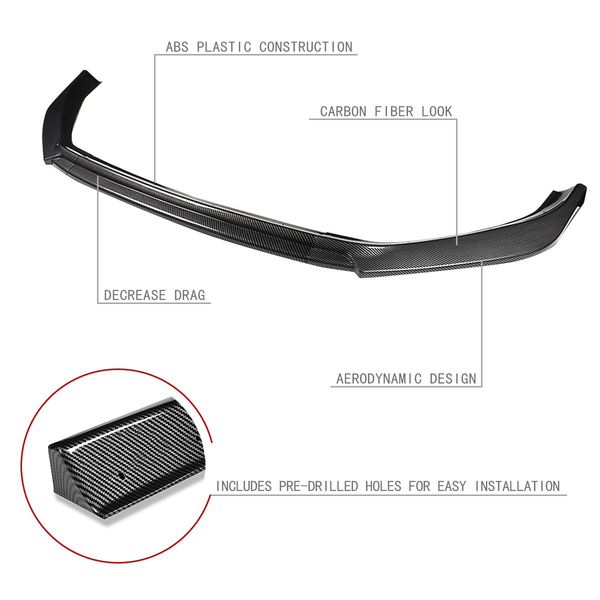 Stay Tuned Performance, 18-21 Volkswagen Golf Front Bumper Lip - 3 Pieces Design [Carbon Fiber Look]