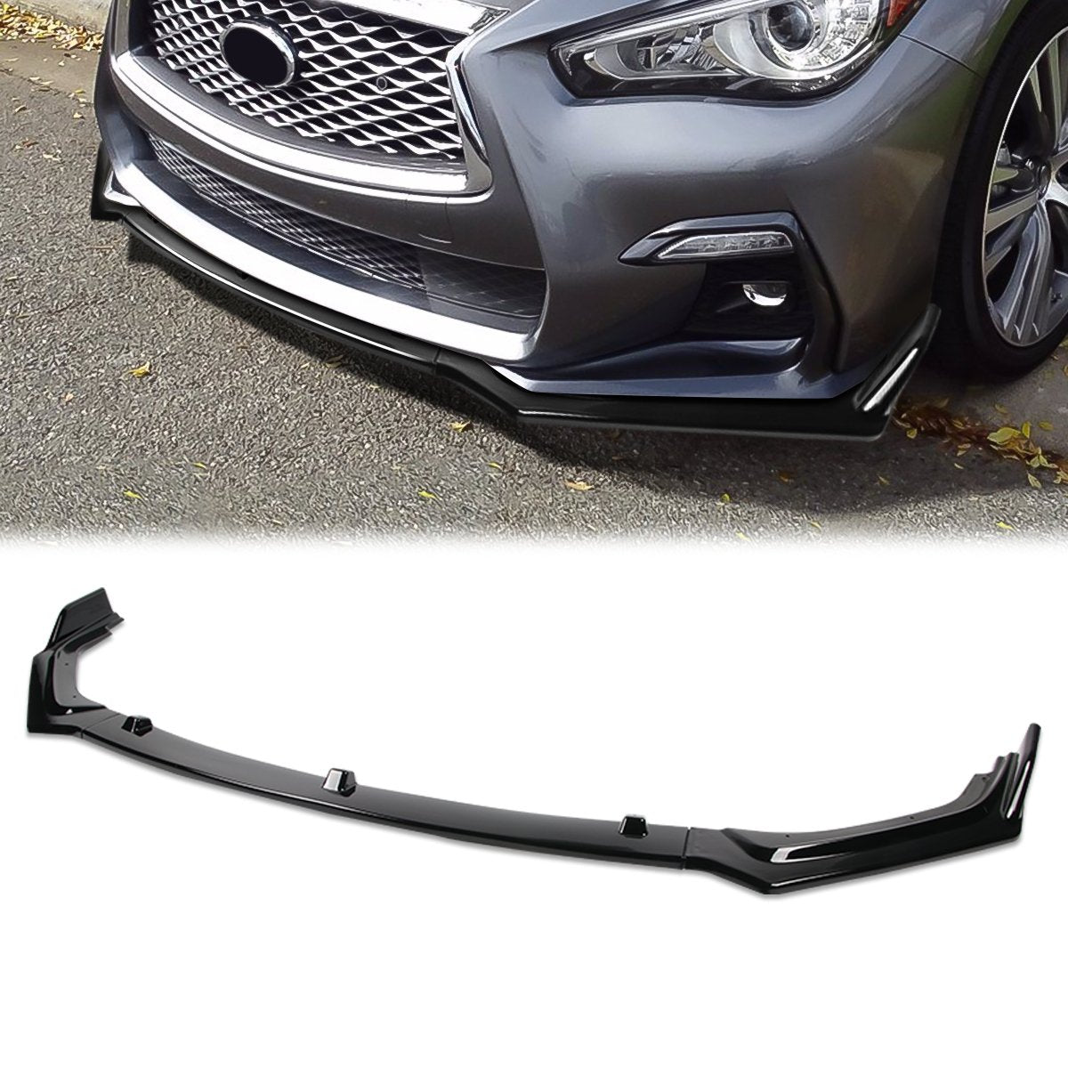 Stay Tuned Performance, 18-22 Infiniti Q50 Front Bumper Lip - 3 Pieces Design [Gloss Black]