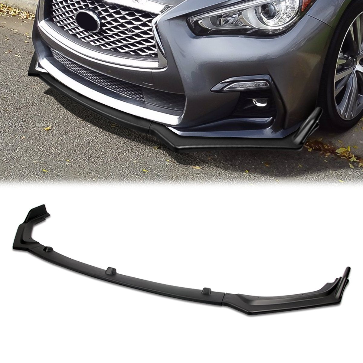 Stay Tuned Performance, 18-22 Infiniti Q50 Front Bumper Lip - 3 Pieces Design [Matte Black]