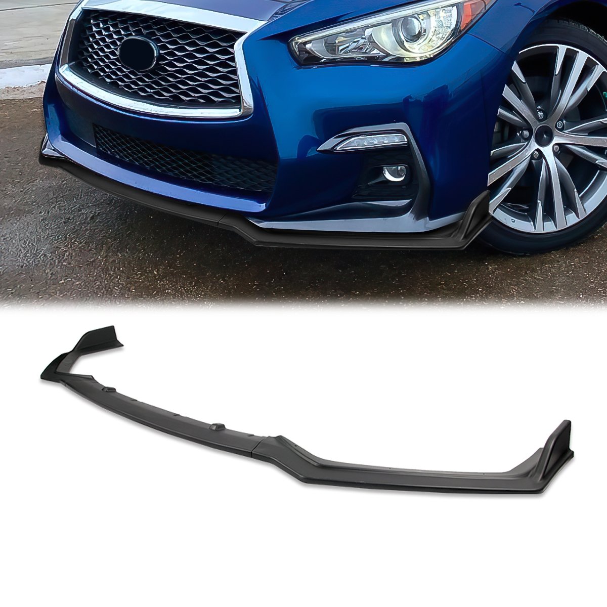 Stay Tuned Performance, 18-22 Infiniti Q50 Sport Trim Front Bumper Lip - 3 Pieces Design [Matte Black]