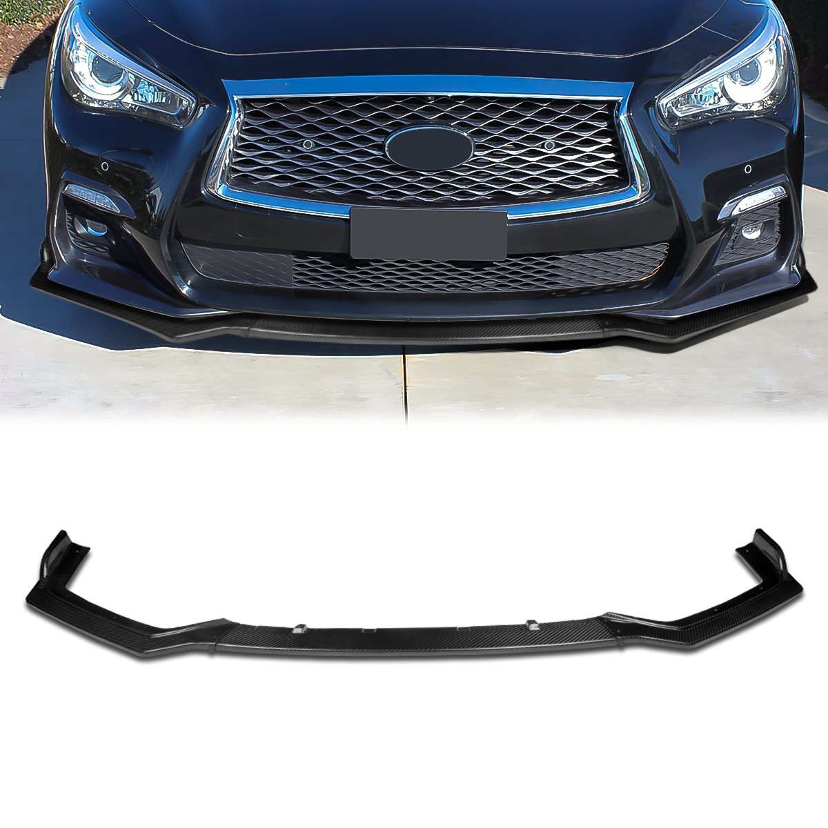 Stay Tuned Performance, 18-22 Infiniti Q50 Sport Trim Front Bumper Lip - 3 Pieces Design [Real Carbon Fiber]