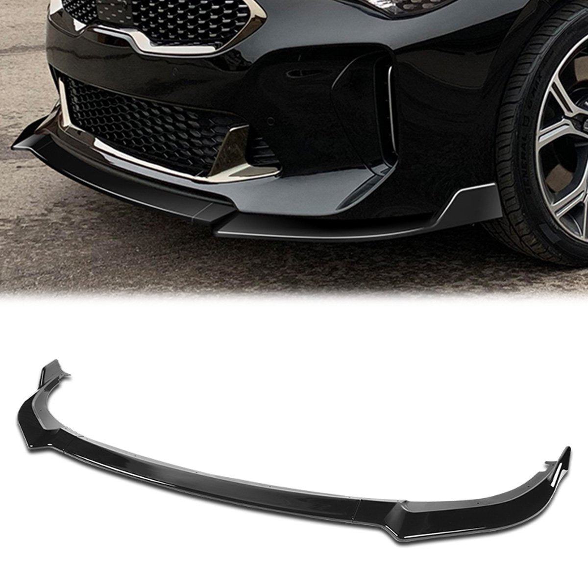 Stay Tuned Performance, 18-22 Kia Stinger Front Bumper Lip - 3 Pieces CK Style [Gloss Black]