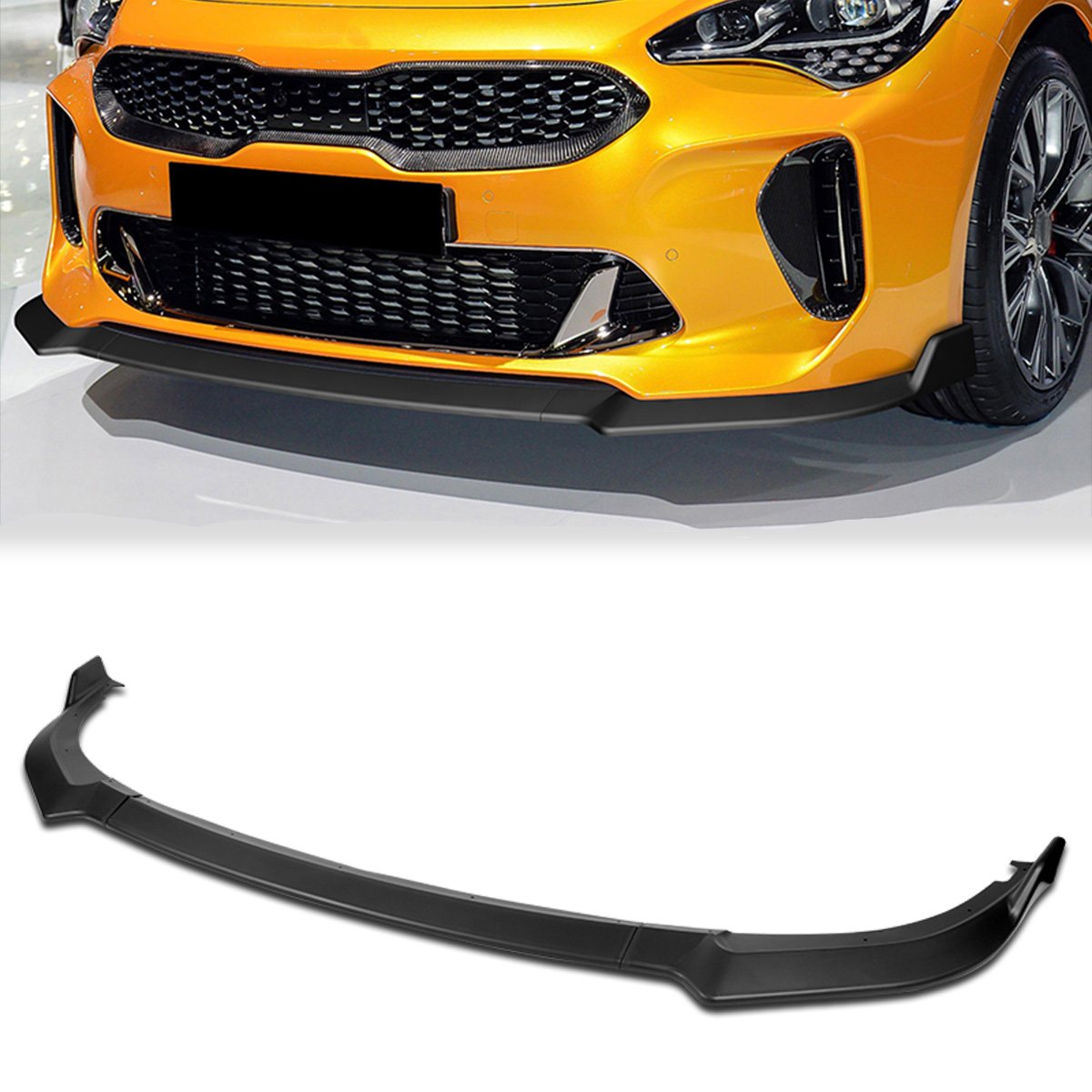 Stay Tuned Performance, 18-22 Kia Stinger Front Bumper Lip - 3 Pieces CK Style [Matte Black]