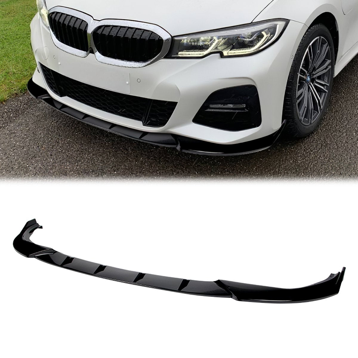 Stay Tuned Performance, 19-20 BMW 330i M340i 330e G20 M Sport Front Bumper Lip - 3 Pieces Design [Gloss Black]