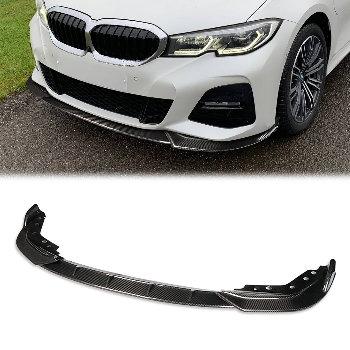 Stay Tuned Performance, 19-20 BMW 330i M340i 330e G20 M Sport Front Bumper Lip - 3 Pieces Design [Real Carbon Fiber]