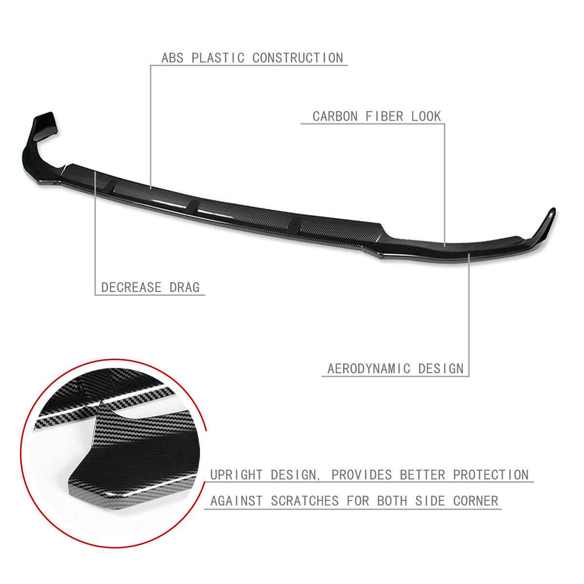 Stay Tuned Performance, 19-20 Mercedes-Benz C-Class W205 Front Bumper Lip -3 Pieces Style [Carbon Fiber Look]