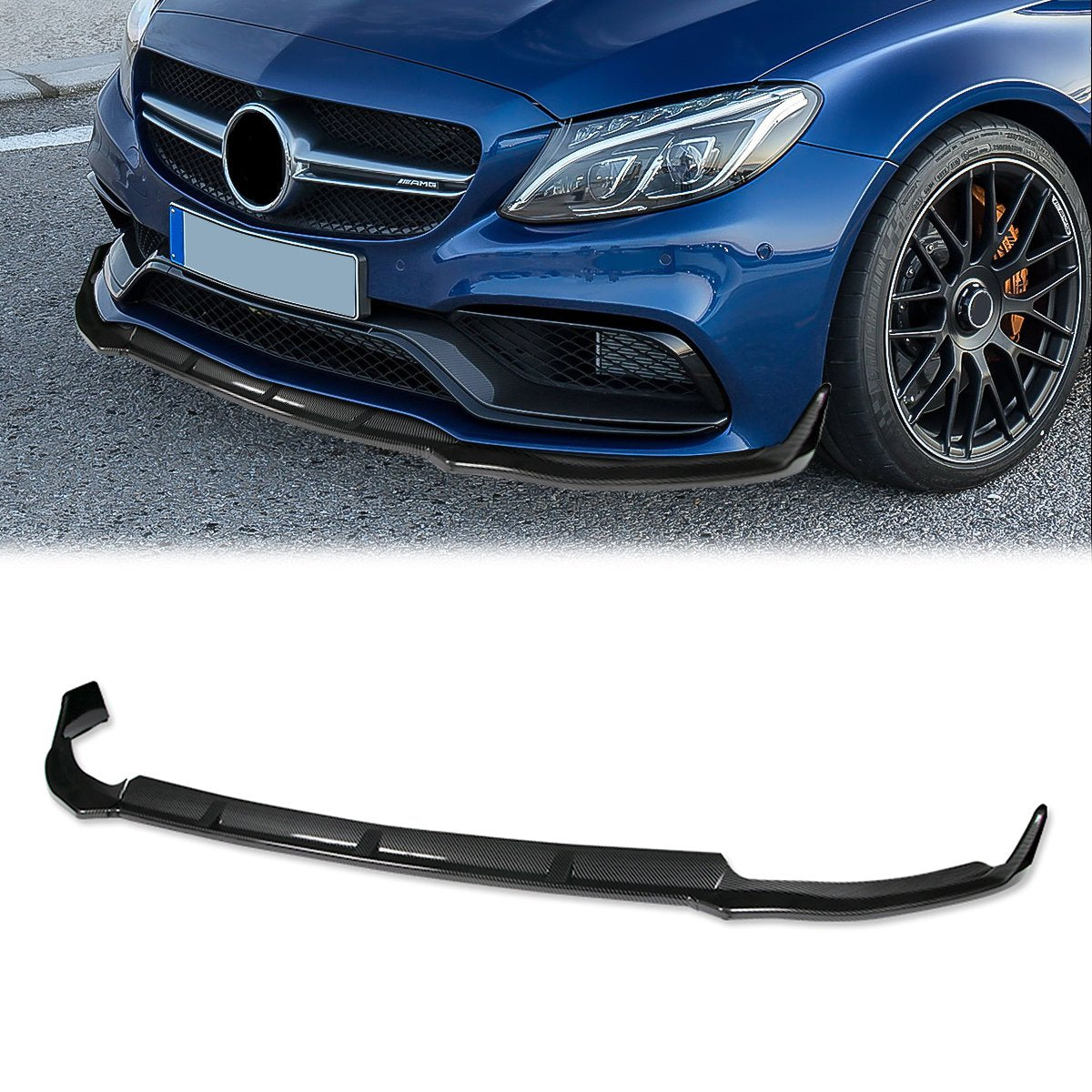 Stay Tuned Performance, 19-20 Mercedes-Benz C-Class W205 Front Bumper Lip -3 Pieces Style [Carbon Fiber Look]