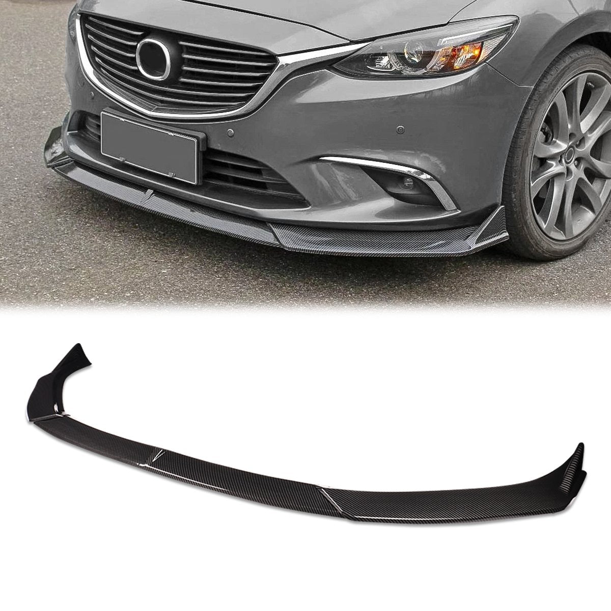 Stay Tuned Performance, 19-21 Mazda 6 Front Bumper Lip - 3 Pieces Design [Carbon Fiber Look]