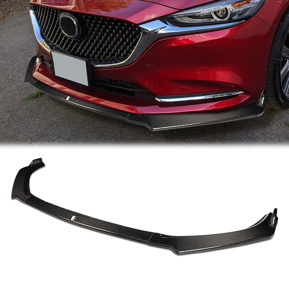 Stay Tuned Performance, 19-21 Mazda 6 Front Bumper Lip - 3 Pieces Design [Real Carbon Fiber]