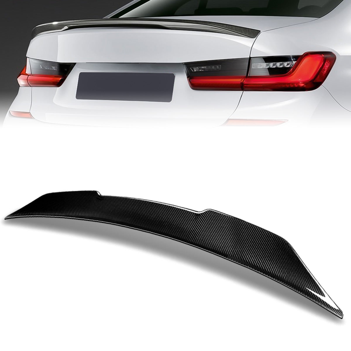 Stay Tuned Performance, 19-22 BMW 330i 330e M340i G20 Sedan V-Style Duckbill Rear Trunk Lid Spoiler - Carbon Fiber