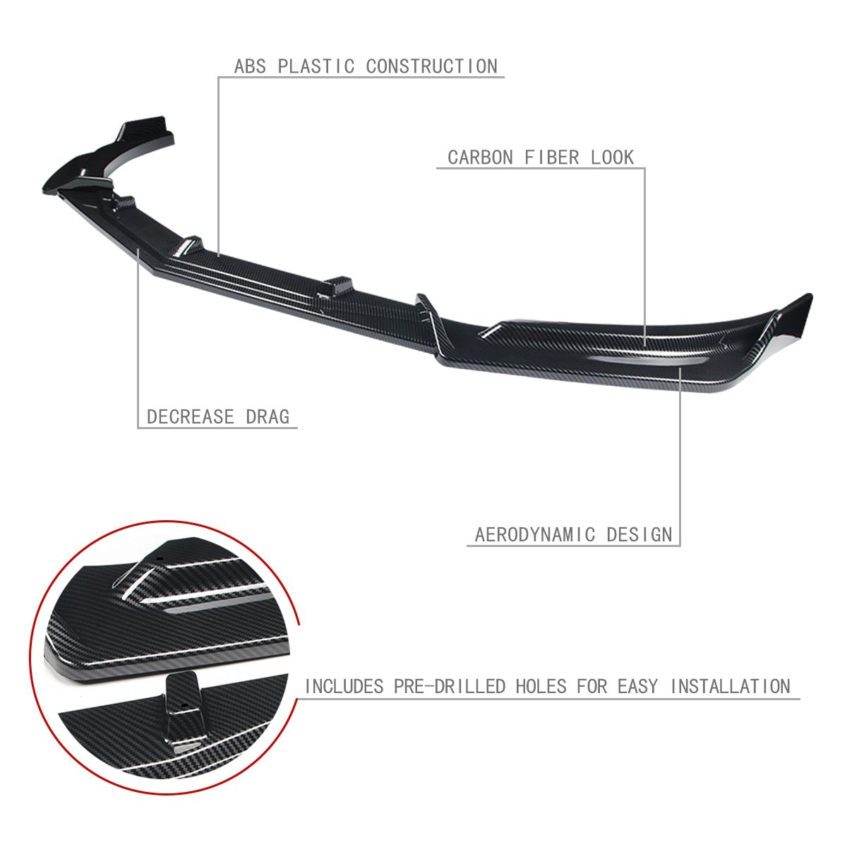 Stay Tuned Performance, 19-22 Chevy Malibu Front Bumper Lip - 3 Pieces Design [Carbon Fiber Look]