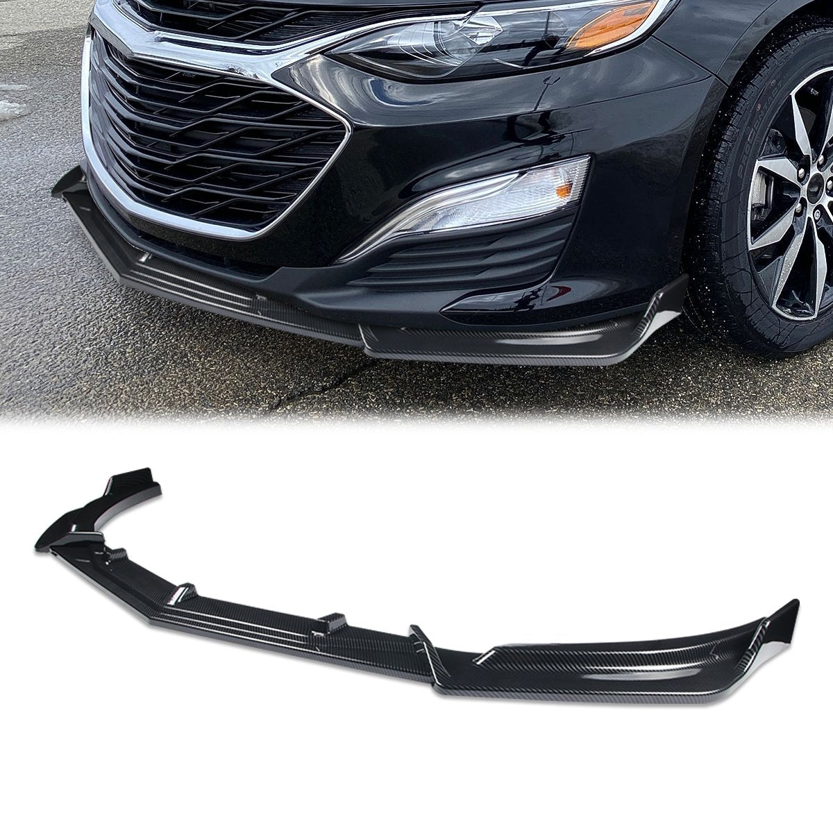 Stay Tuned Performance, 19-22 Chevy Malibu Front Bumper Lip - 3 Pieces Design [Carbon Fiber Look]