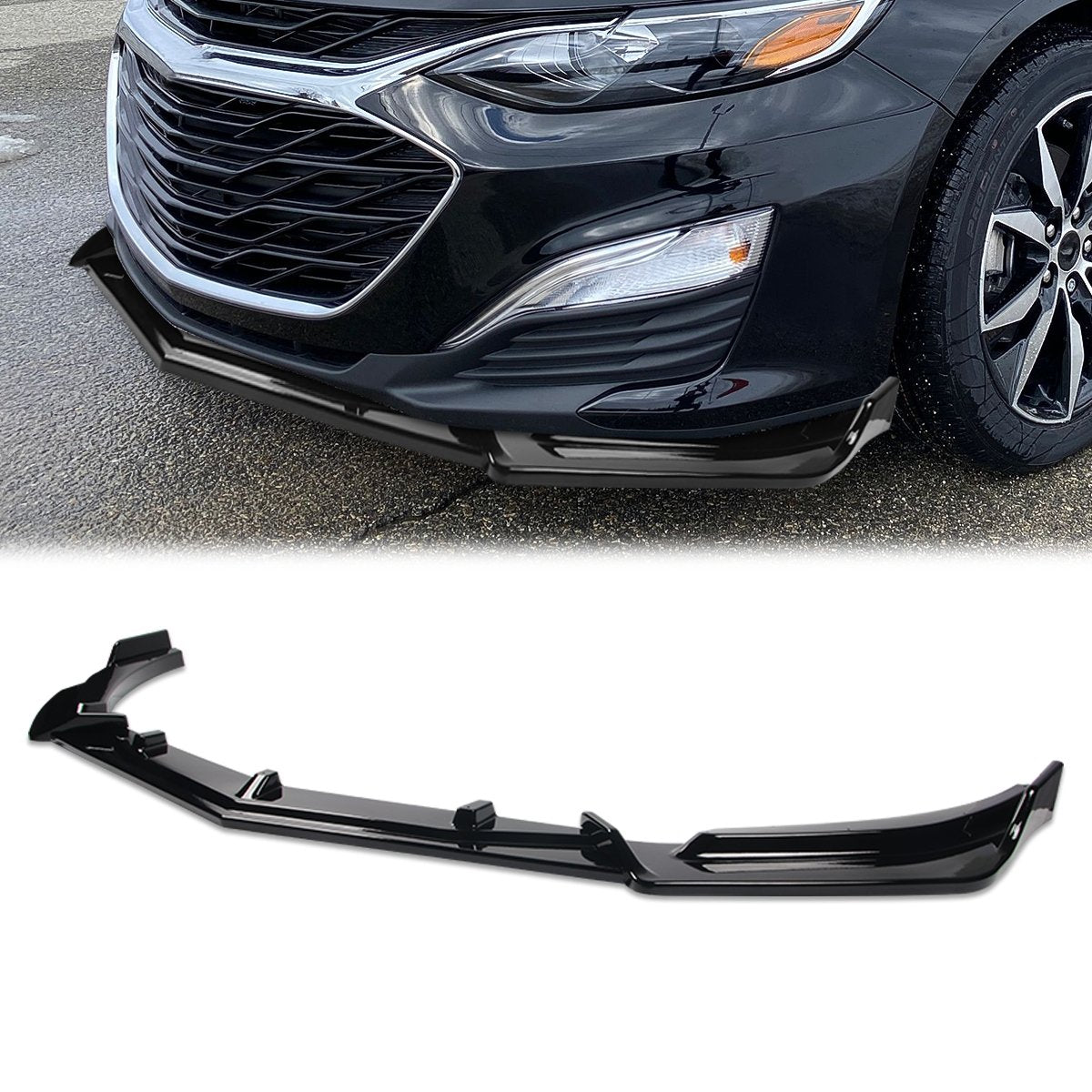 Stay Tuned Performance, 19-22 Chevy Malibu Front Bumper Lip - 3 Pieces Design [Gloss Black]