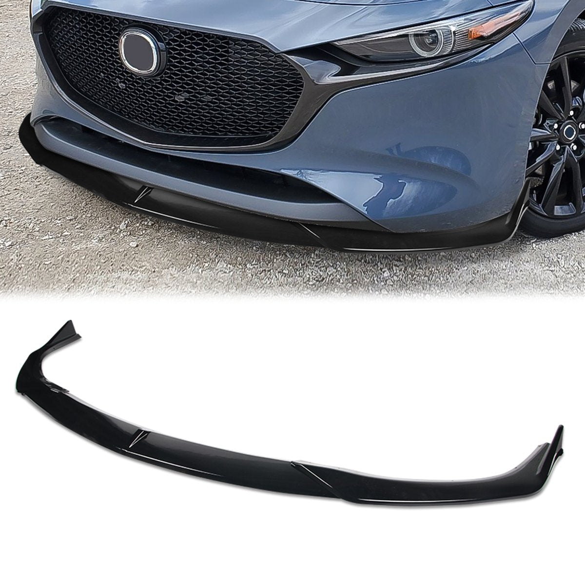 Stay Tuned Performance, 19-22 Mazda 3 Front Bumper Lip - 3 Pieces Design [Gloss Black]