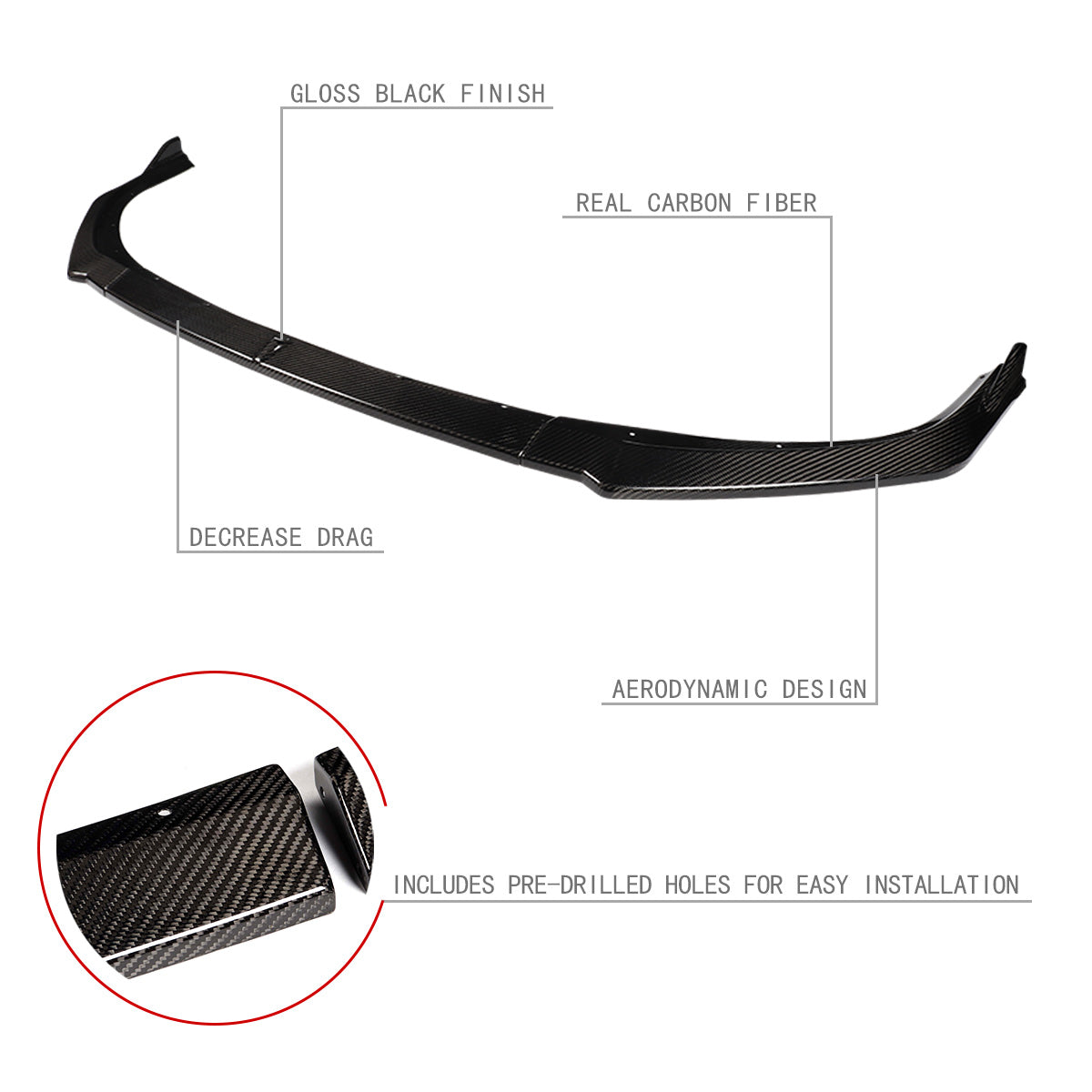 Stay Tuned Performance, 19-22 Mazda 3 Front Bumper Lip - 3 Pieces Design [Real Carbon Fiber]