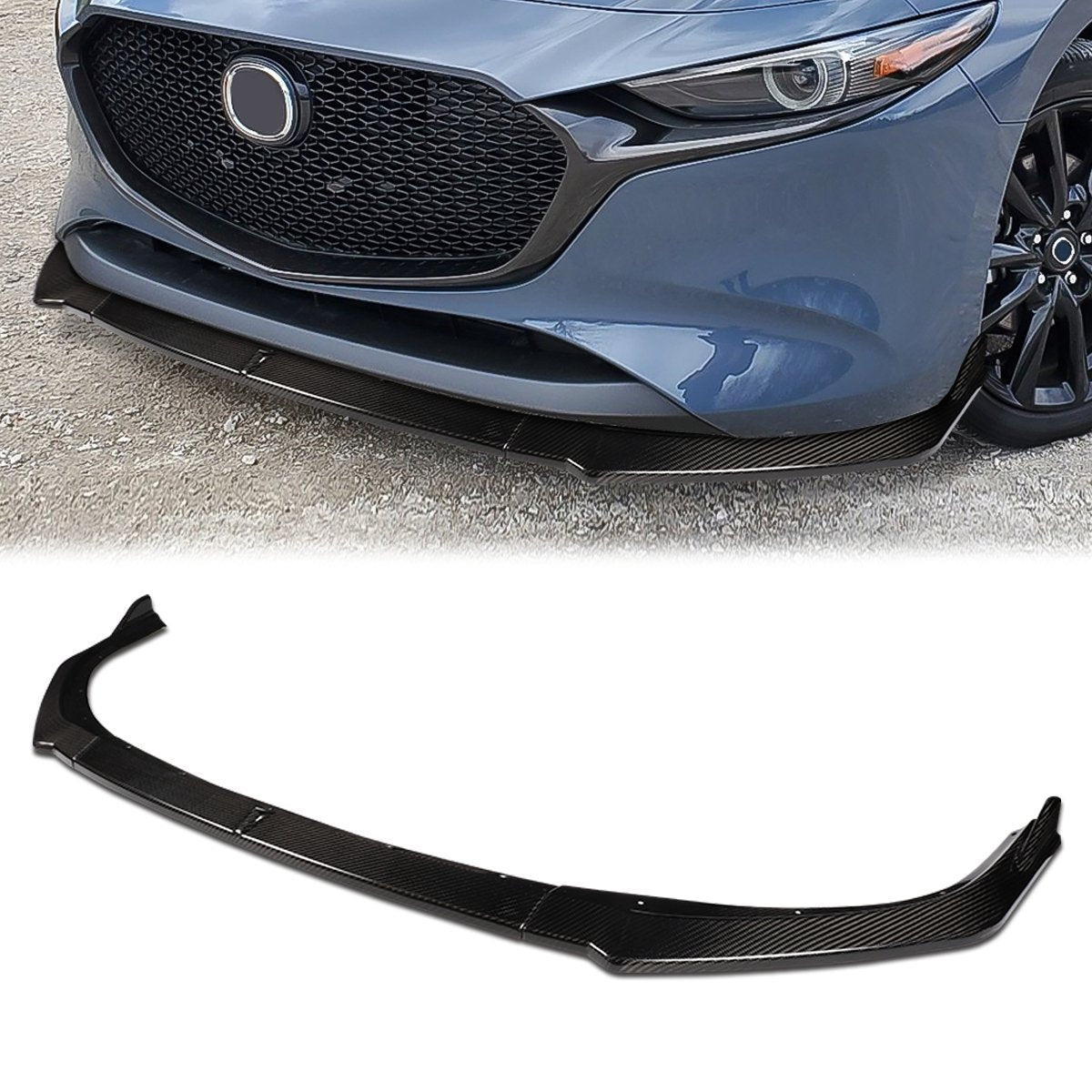 Stay Tuned Performance, 19-22 Mazda 3 Front Bumper Lip - 3 Pieces Design [Real Carbon Fiber]