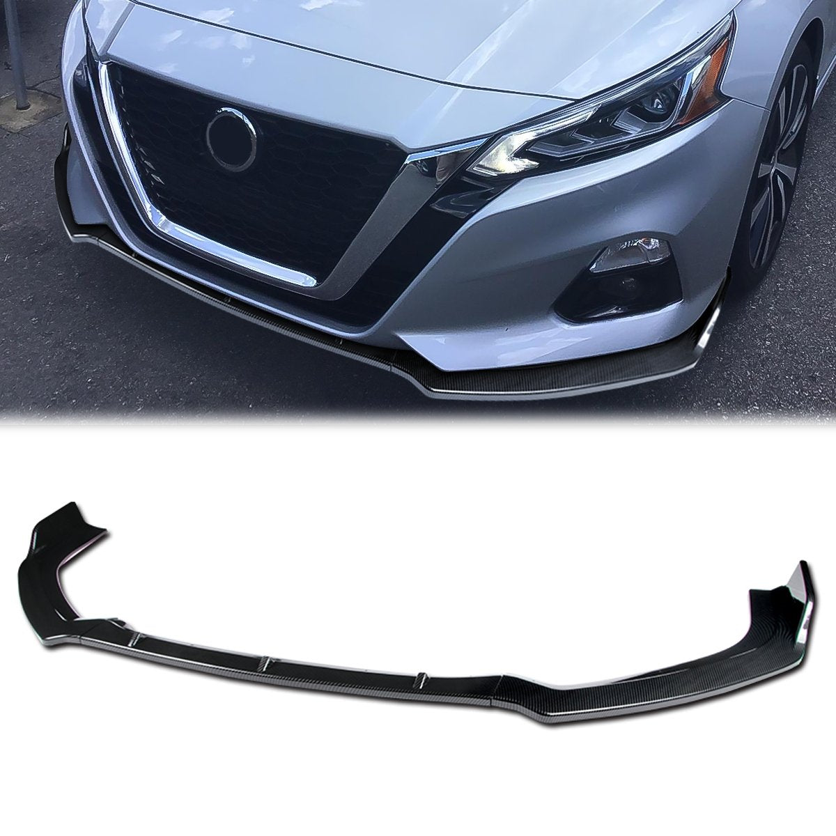 Stay Tuned Performance, 19-22 Nissan Altima Sedan Front Bumper Lip - 3 Pieces Design [Carbon Fiber Look]