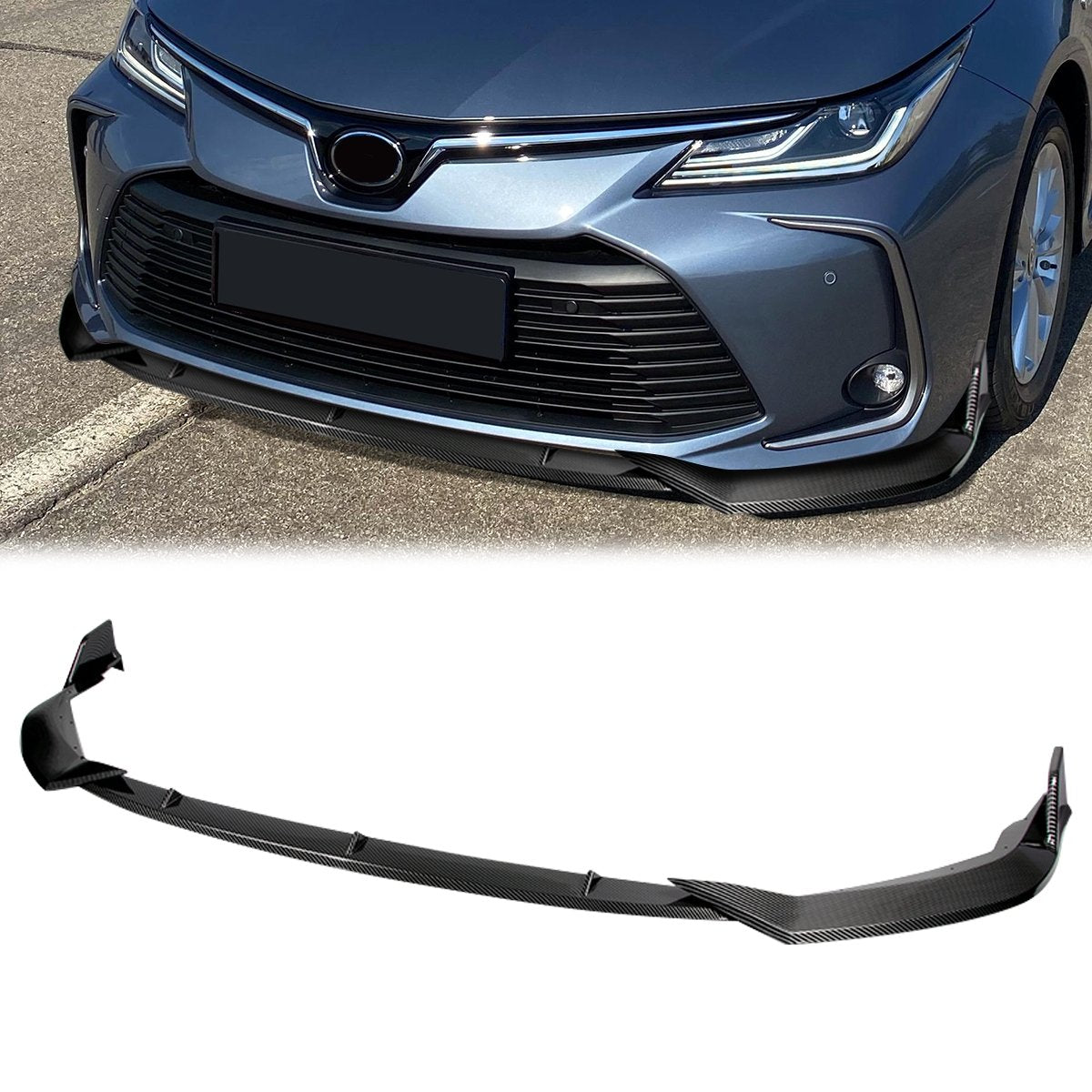 Stay Tuned Performance, 19-22 Toyota Corolla (EU) Front Bumper Lip - 3 Pieces Design [Carbon Fiber Look]