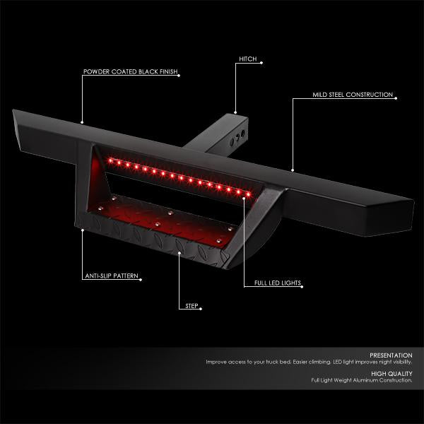 CAAP, 2" Receiver Trailer Receiver Tow Hitch Step w/LED Brake Light - 3.2" x 2.25" Square Bar - Black