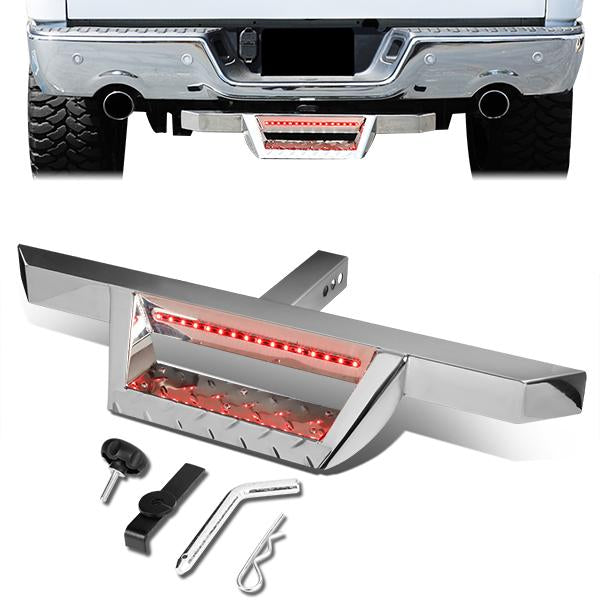 CAAP, 2" Receiver Trailer Receiver Tow Hitch Step w/LED Brake Light - 3.2" x 2.25" Square Bar - Chrome