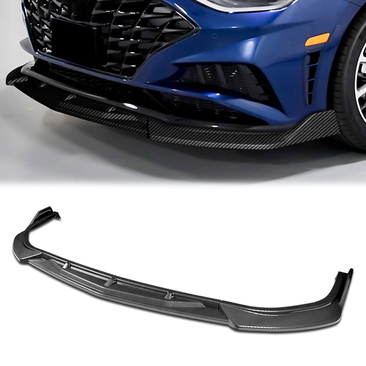 Stay Tuned Performance, 20-22 Hyundai Sonata Front Bumper Lip - 3 Pieces CK Style [Carbon Fiber Look]