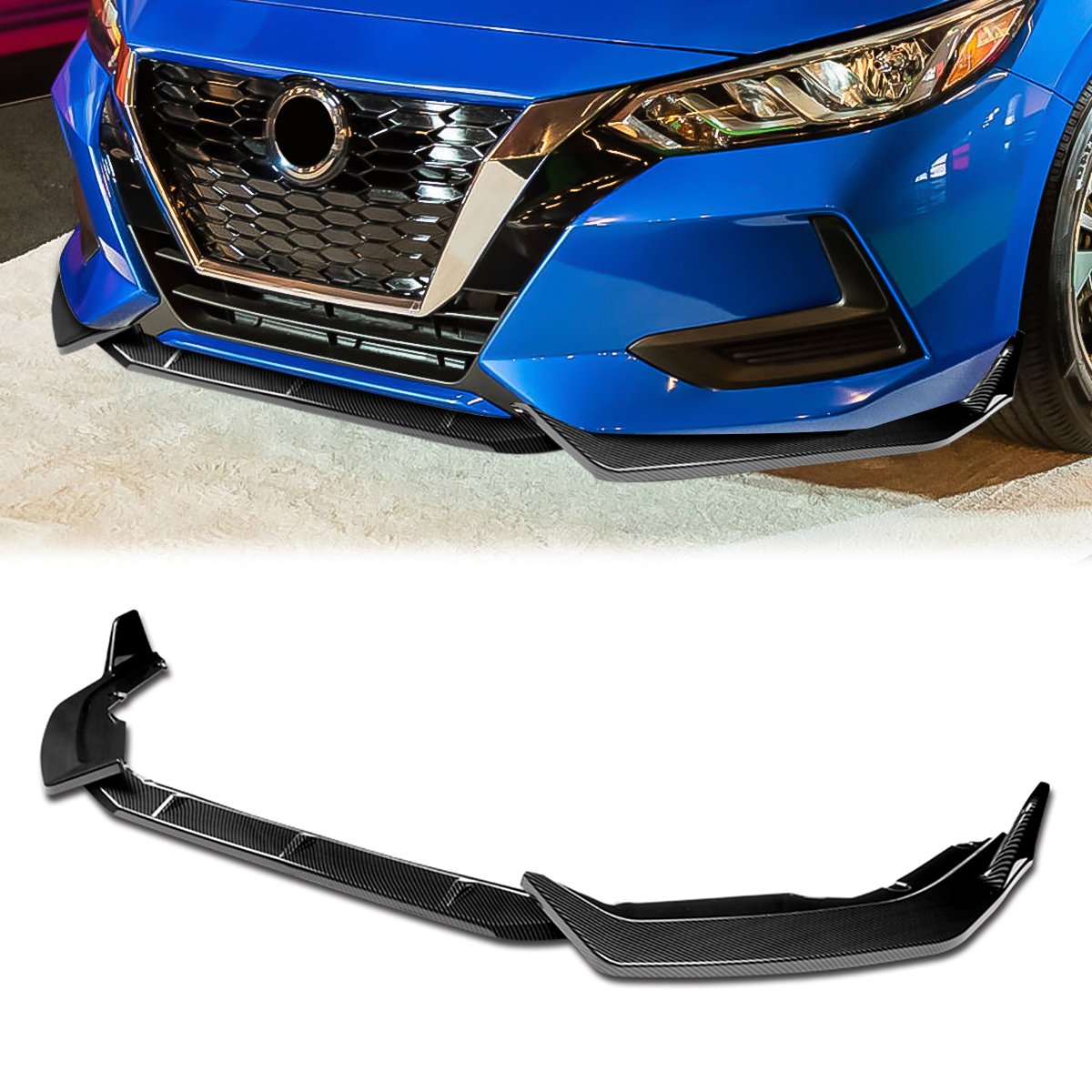 Stay Tuned Performance, 20-22 Nissan Sentra Front Bumper Lip - 3 Pieces Design [Carbon Fiber Look]