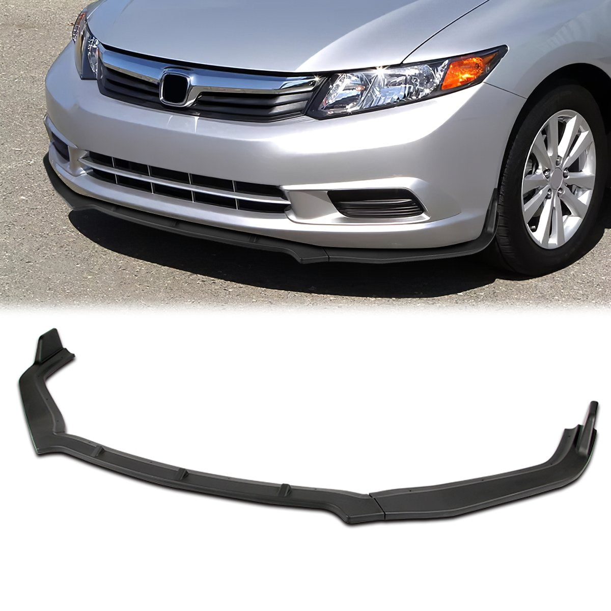 Stay Tuned Performance, 2012 Honda Civic 4-Door Front Bumper Lip - 3 Pieces CS Style [Matte Black]