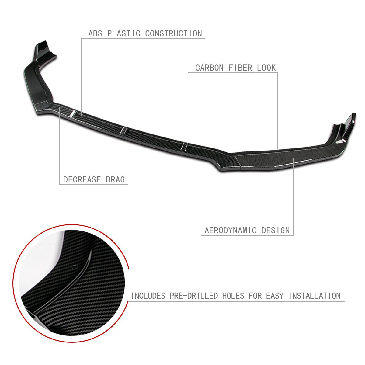 Stay Tuned Performance, 2012 Honda Civic 4-Door Front Bumper Lip - 3 Pieces Design [Carbon Fiber Look]