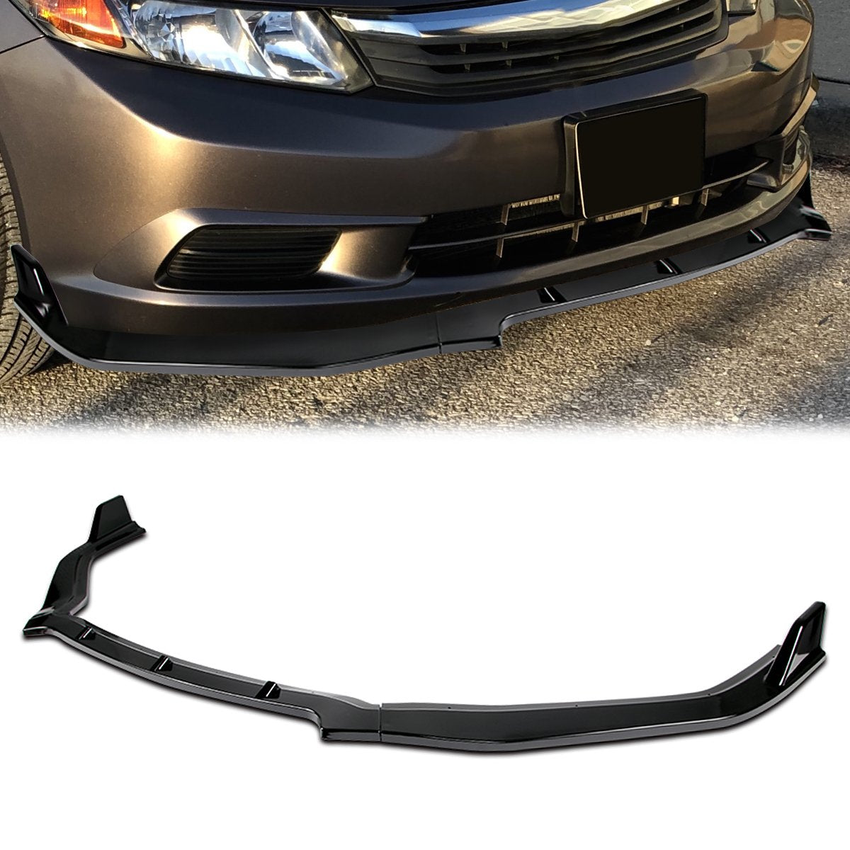 Stay Tuned Performance, 2012 Honda Civic 4-Door Front Bumper Lip - 3 Pieces Design [Gloss Black]