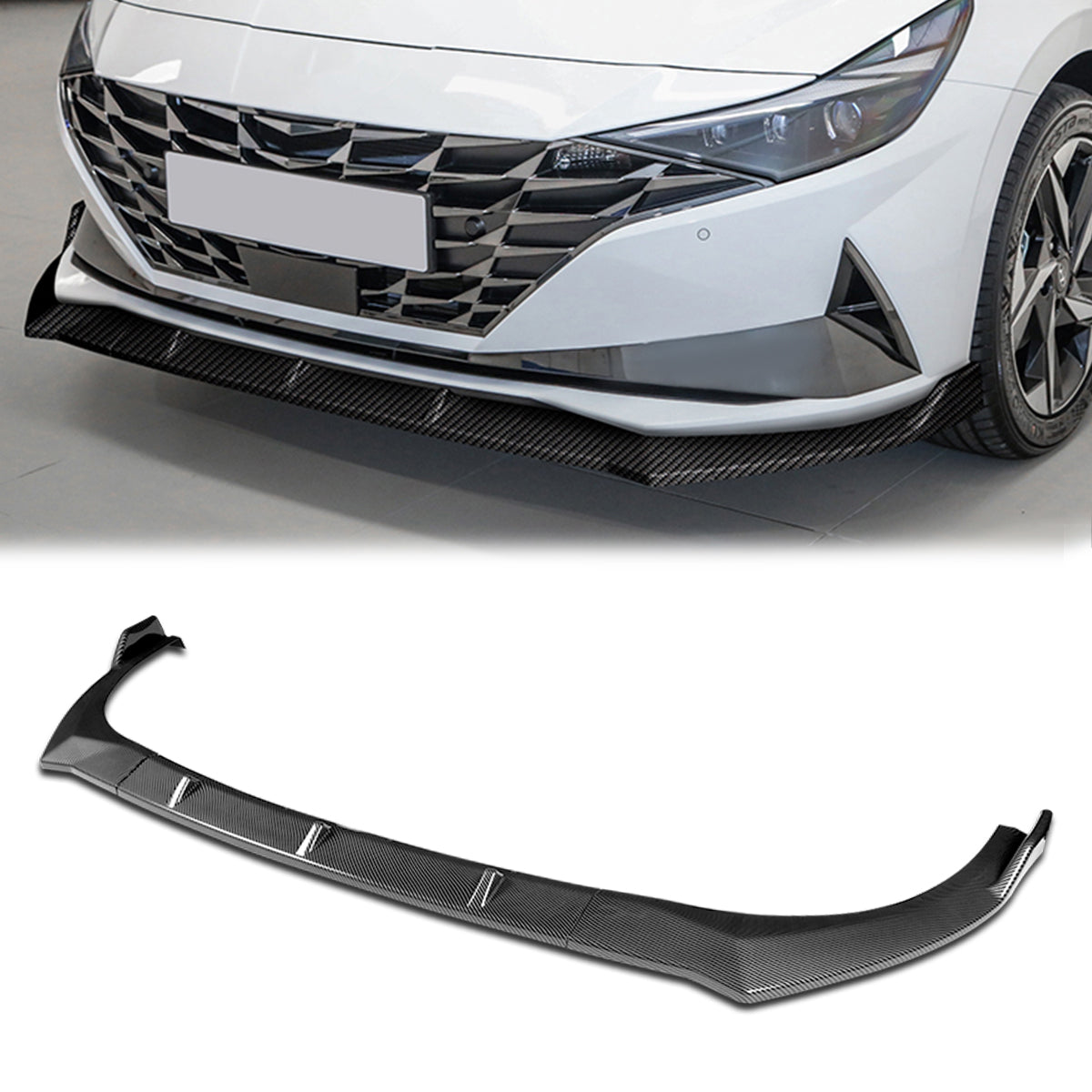 Stay Tuned Performance, 21-22 Hyundai Elantra Front Bumper Lip - 3 Pieces STP Style [Carbon Fiber Look]