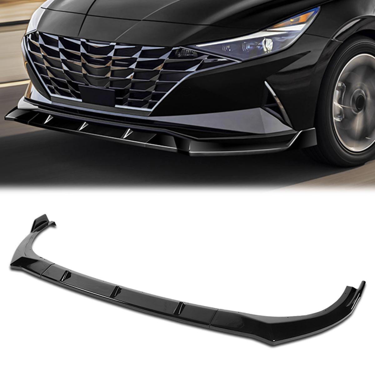 Stay Tuned Performance, 21-22 Hyundai Elantra Front Bumper Lip - 3 Pieces STP Style [Gloss Black]