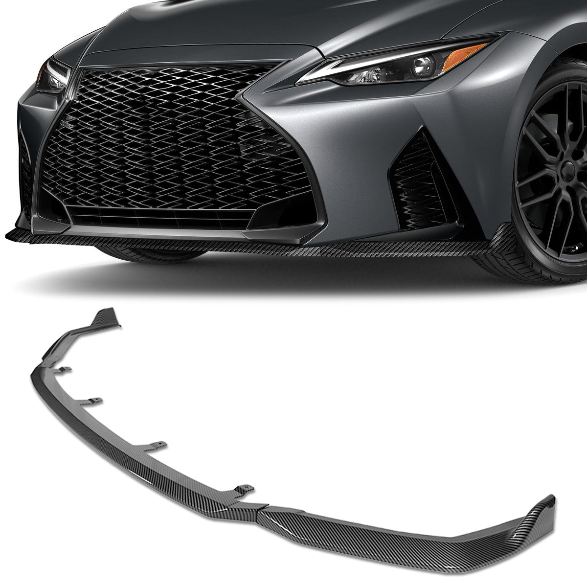 Stay Tuned Performance, 21-22 Lexus IS350 IS500 V-Style Front Bumper Lip - Carbon Fiber Look