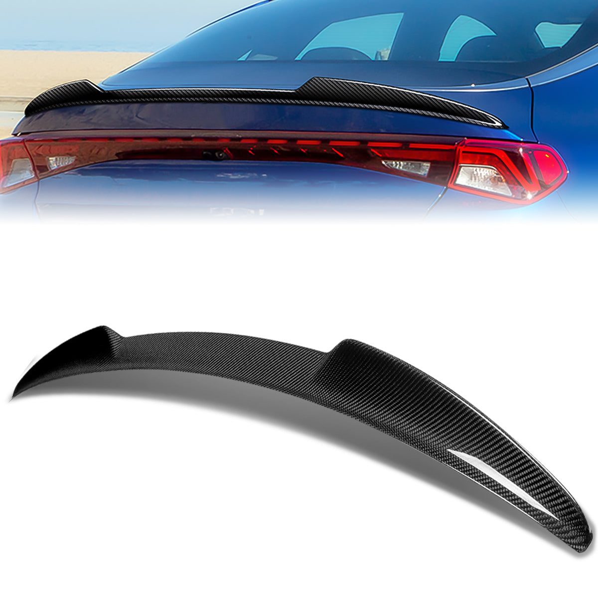 Stay Tuned Performance, 21-23 Kia K5 V-Style Duckbill Trunk Lid Spoiler - Carbon Fiber