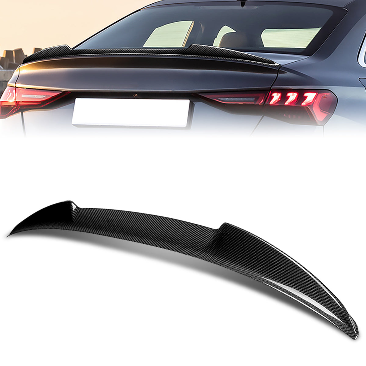 Stay Tuned Performance, 22-23 Audi A3 Quattro / RS3 / S3 Sedan V-Type Trunk Lid Spoiler - Carbon Fiber