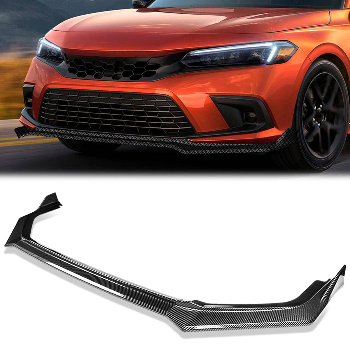 Stay Tuned Performance, 22-23 Honda Civic Sedan Type-R Style Front Lip Spoiler - Carbon Fiber