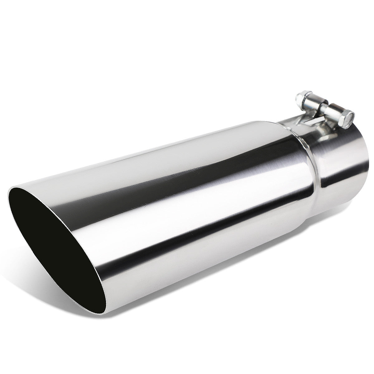 J2 Engineering, 3.5 in. OD Round Diagonal Cut Exhaust Tip - Stainless Steel