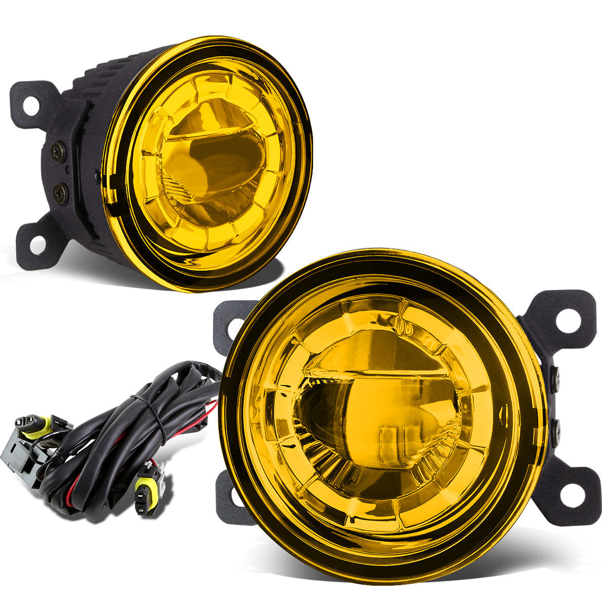 DNA Motoring, 3.5 in. Round Amber Lens LED Projector Fog Light - w/Mount Kit+Bulbs